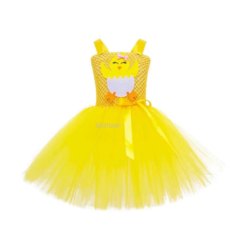 Cute Animal Kids Party Dresses Yellow Chicken Girls Easter Costume Tutu Dress Baby Spring Dress Birthday Outfit Girl Fancy Dress