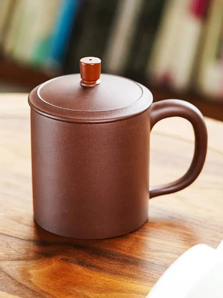 Yihu Chun Premium Purple Clay Cup, Handmade By Famous Artist Wu Chunyan, Personal Tea For Men, Office Lidded Cup 450C