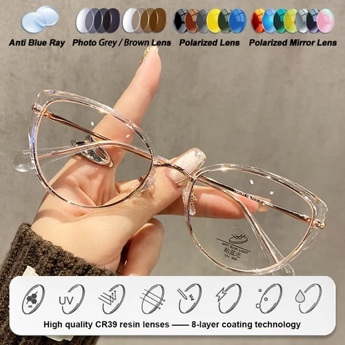 Imagen 2 del producto CLLOIO, gafas graduadas para miopía con forma de ojo de gato simples para mujer, gafas ópticas fotocromáticas progresivas con filtro de luz azul