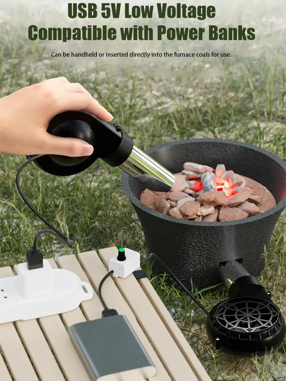 Souffleur à main Portable d'extérieur, USB, outil à soufflet de feu pour la cuisine en plein air et le Camping, ventilateur de Barbecue