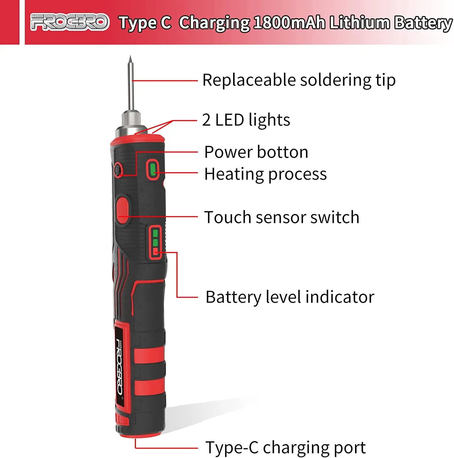 FROGBRO Cordless Soldering Iron 1800mAh Rechargeable Soldering Tool Professional Portable Welding Tool Electronic Soldering Kit