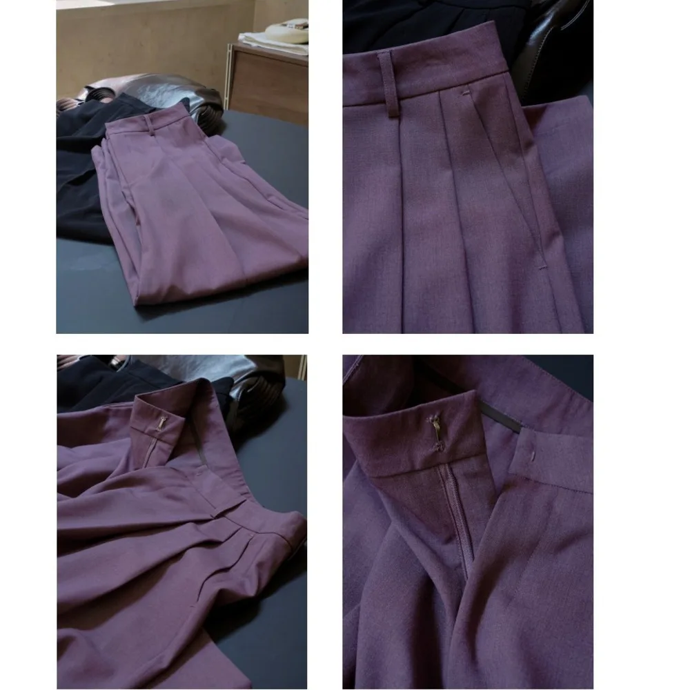 High Waist Wide Legs Suit Pant Purple Black Wide Leg Office Pant for Women