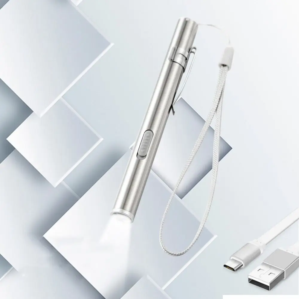 Stainless Steel Doctors Pen Light Yellow/ White Light with Steel Clip Nurse Pocket Flashlight Portable Water-proof
