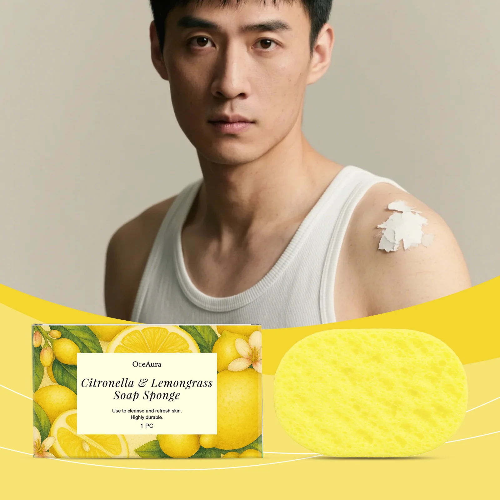 OCEAURA Bath Sponge, Soft & Reusable, Deep Cleansing & Exfoliating, 3D Shape for Daily Shower