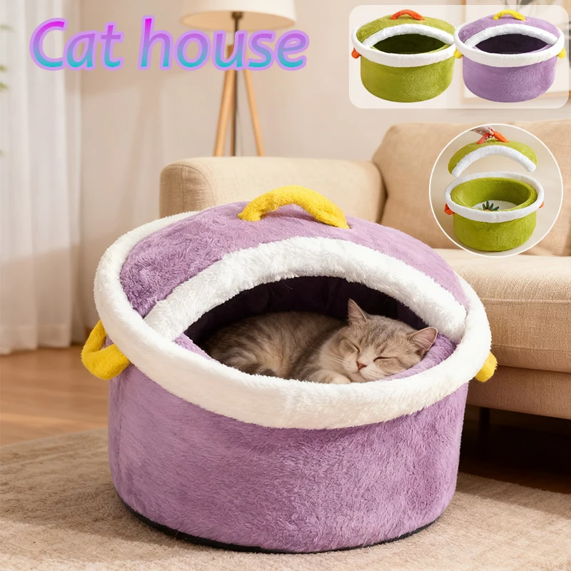 

2026 Semi-enclosed Cat Nest All-Season Simple Style Soft Comfortable Kennel for Small Medium Pet Washable Cat Accessories고양이 겨울집