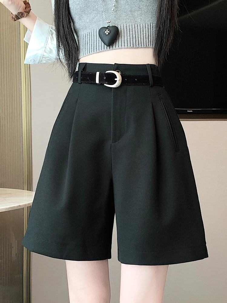 Female autumn and winter new elastic waist loose slimming A-line wide leg five quarter pants commute woolen suit shorts