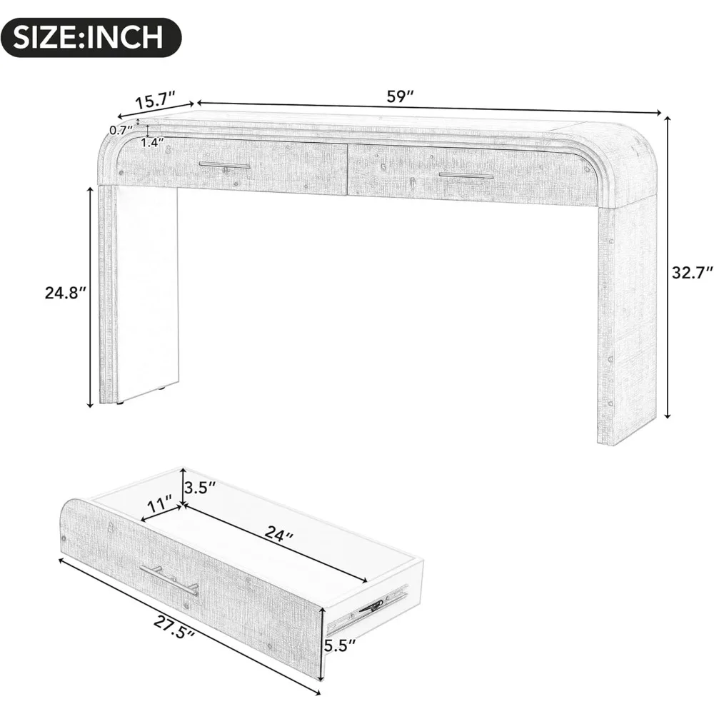 59inch Unique Silhouette Retro Console Table, Versatile Entryway Table with Two Top Drawers for Entrance & Dinning Room