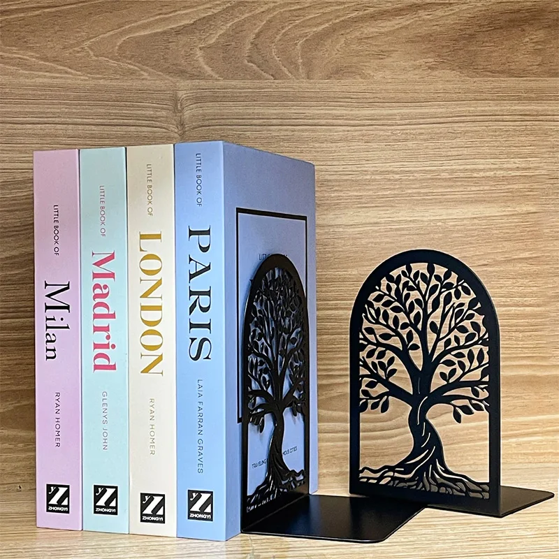 Tree Of Life Retro Decorative Bookends For Heavy Books Black Tree Metal Bookends Desk Organizer Library Stationery Accessories