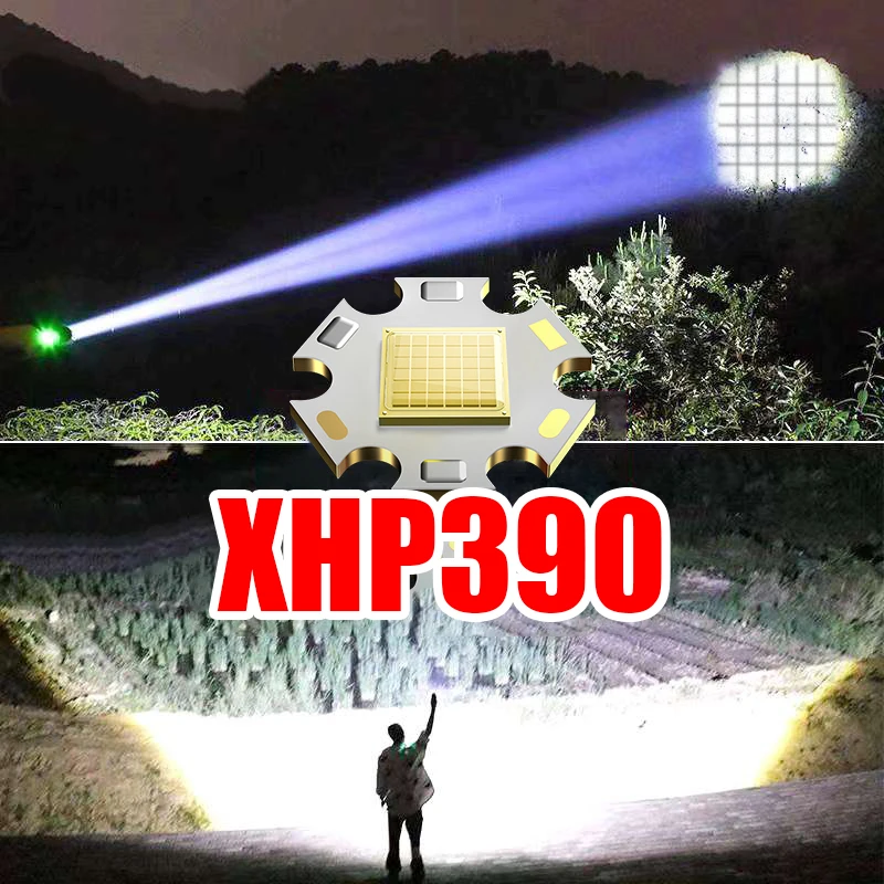 NEW Strong Light Flashlight XHP390 Wick Telescopic Zoom 10000mah Rechargeable Tactical Lantern Self Defense Most Powerful Torch