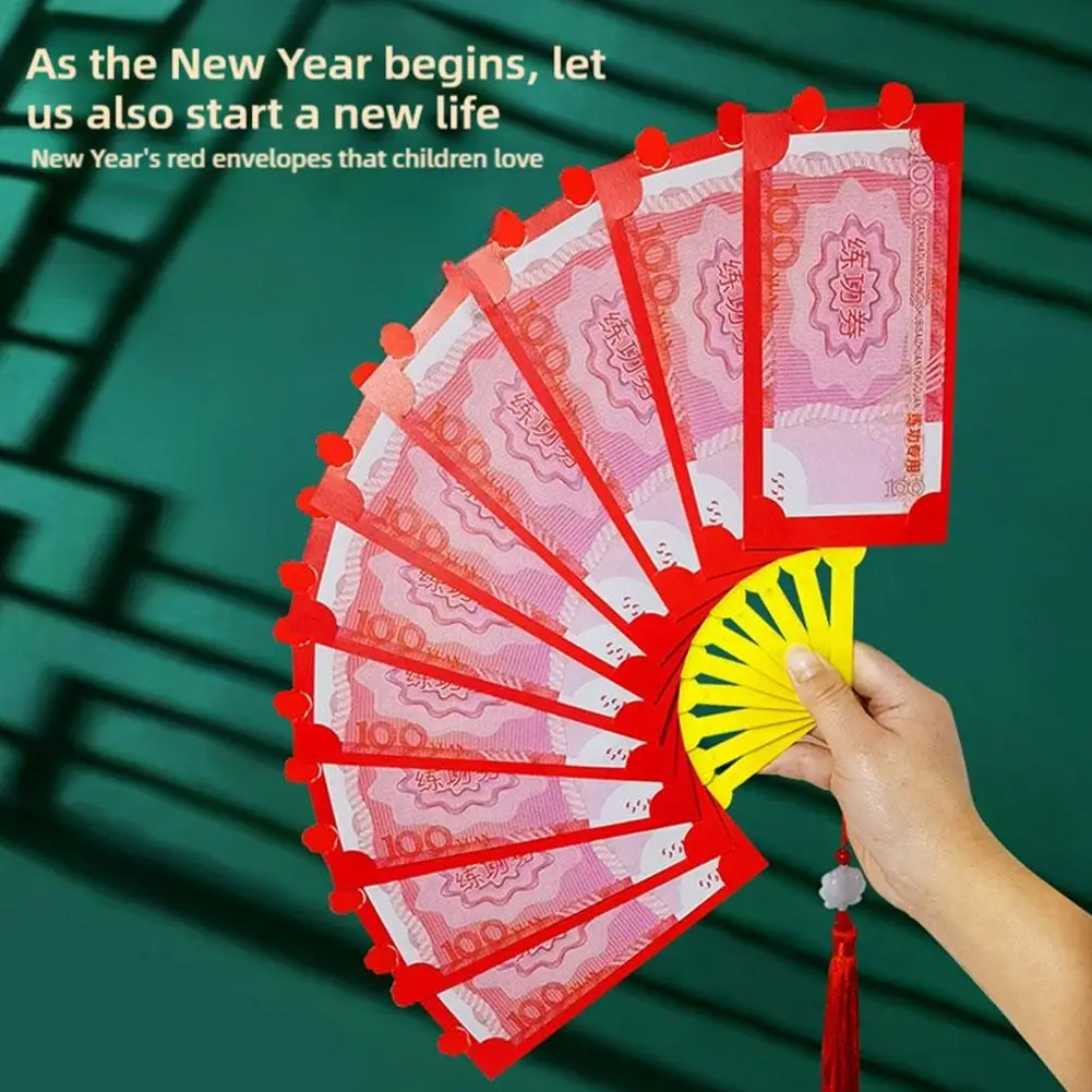 Bolsillos para dinero de la suerte, año de serpiente china en forma de abanico, sobre plegable rojo HongBao, suministros, sobres para fiesta, rojo F0C1