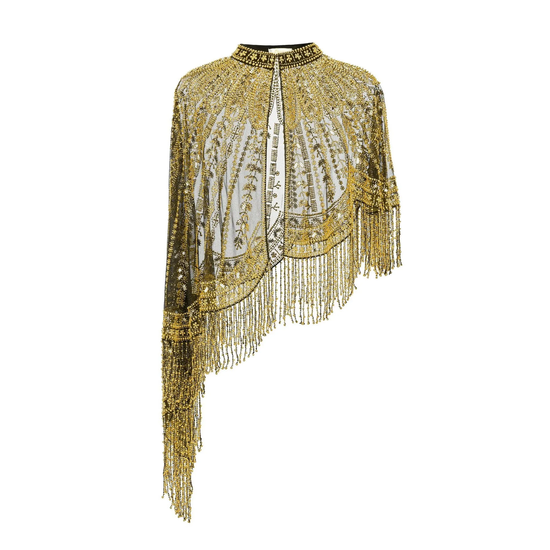 Vintage Sequined Bead Tassel Fringe Shoulder Cape, Women Elegant Banquet Party  Cover Up, Formal Occasion Versatile Bolero Shawl