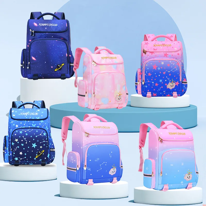 Starry Sky Gradient Backpack for Elementary School Boys Girls Grades 1-6,Spine Protection Kids Backpack,Ergonomic School Bag