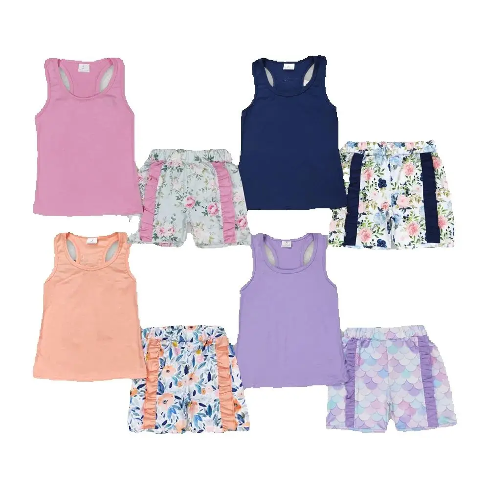 

Baby Girls Vest Bows Top Sibling Sister Floral Shorts Clothes Sets