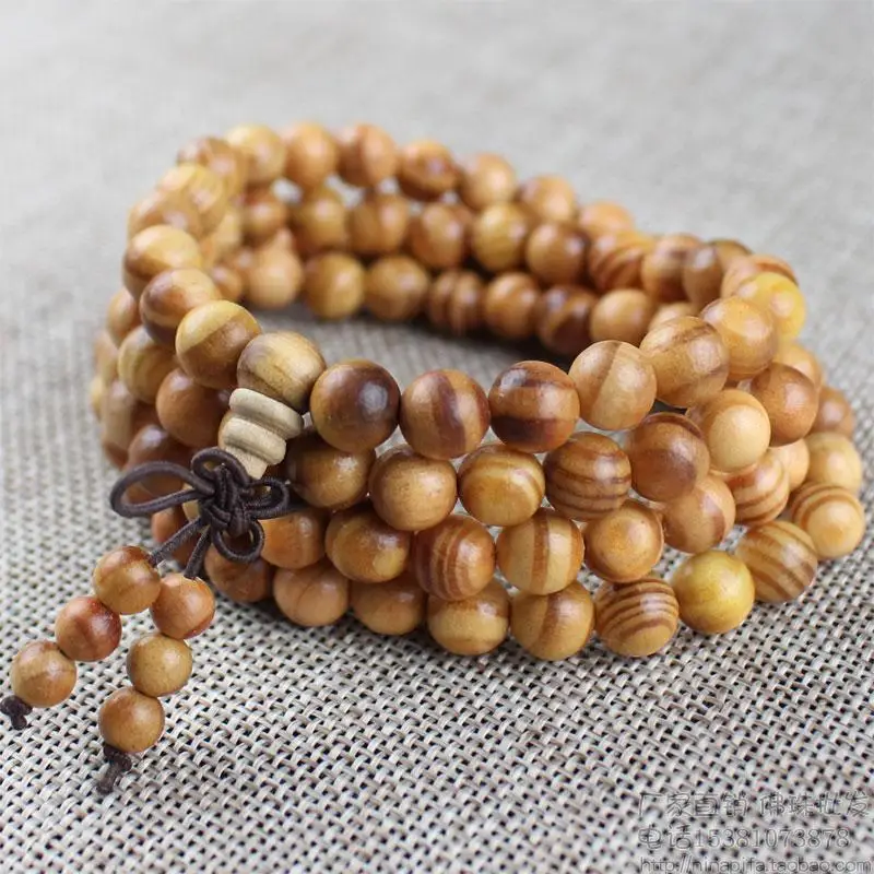 Tibetan Buddhism 108 Translucence Cypress RAJA KAYU Wood Prayer Beads Necklace