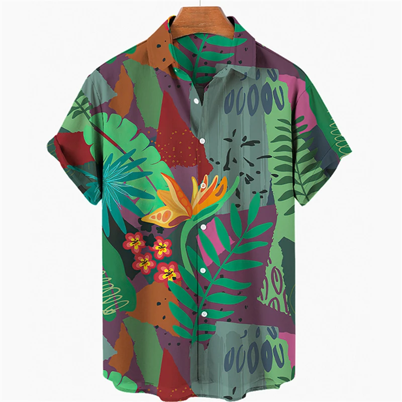 

New Summer Mens Hawaiian Casual Collar Shirts Short Sleeve Button Coconut Tree Print Beach Floral Fashion Vintage Clothes XS-5XL