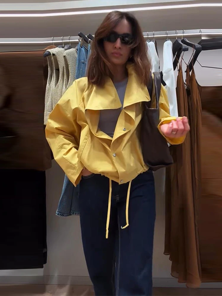 Stehkragen-Jacke mit Seitenverschluss und Kordelzug am Saum, Oversize-Jacke für Damen, Streetwear, Langarm, Einreihig, Lockerer Mantel, Neue Damen-Oberbekleidung – Detail 20
