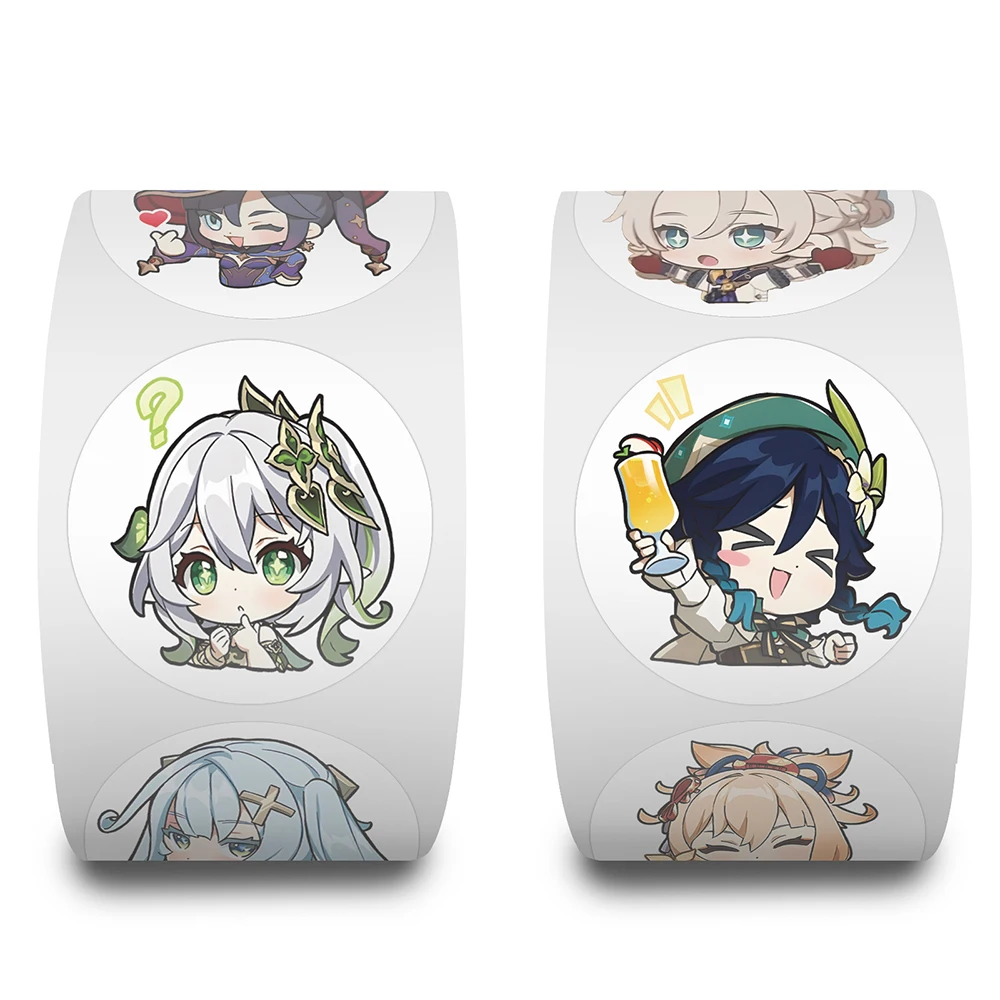 500pcs/Roll Anime Game Genshin Impact Stickers Cute ACGN Role Sealing Sticker DIY Phone Helmet Kawaii Decoration Decals Toy Gift