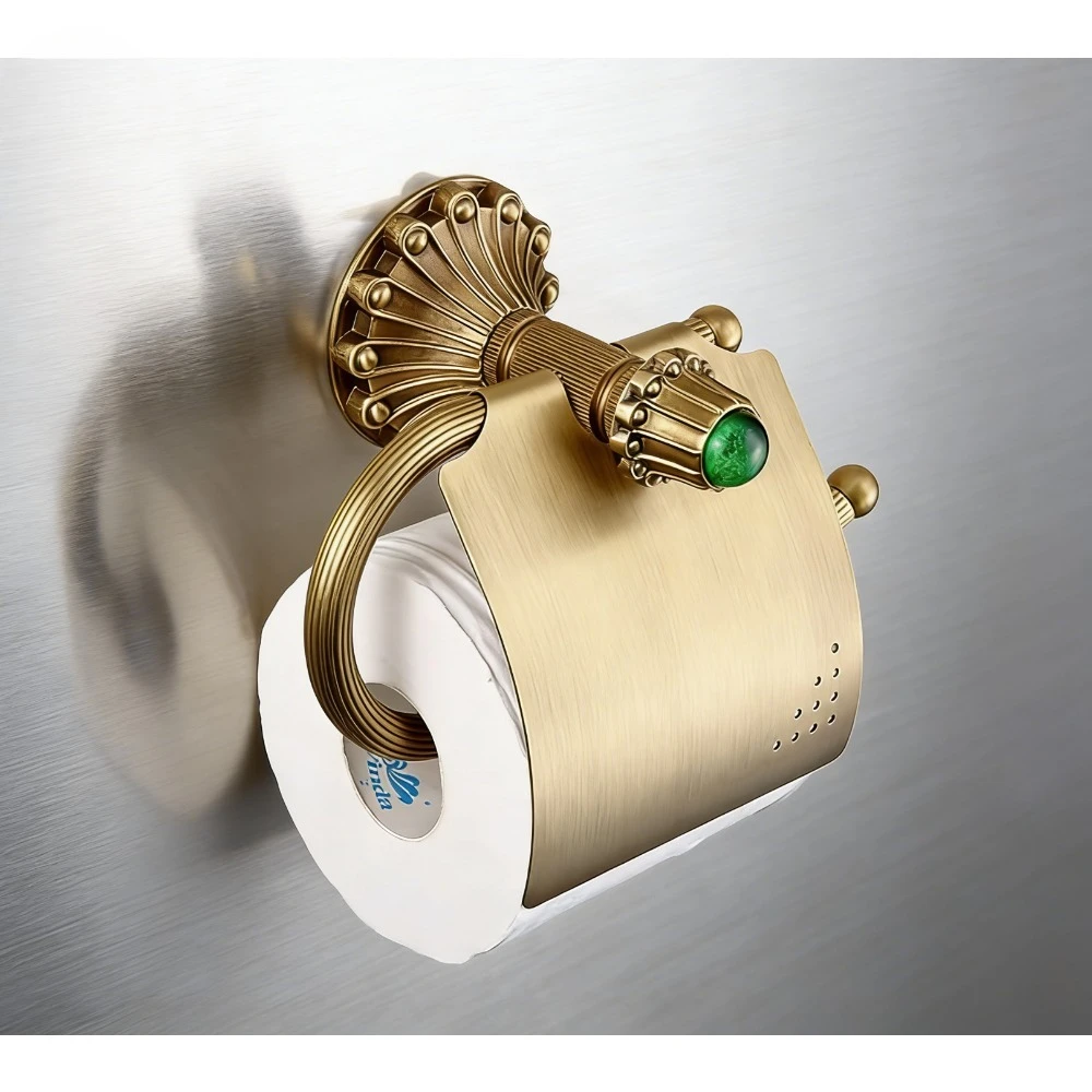 

Antique brass wall-mounted, vintage classic bathroom roll box toilet paper holder