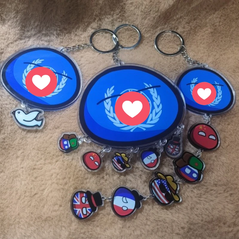 3 Styles Countryballs Keychain Doll Russia UK France China USA America Ball Acrylic Keyring Polandball Pendant for Gift