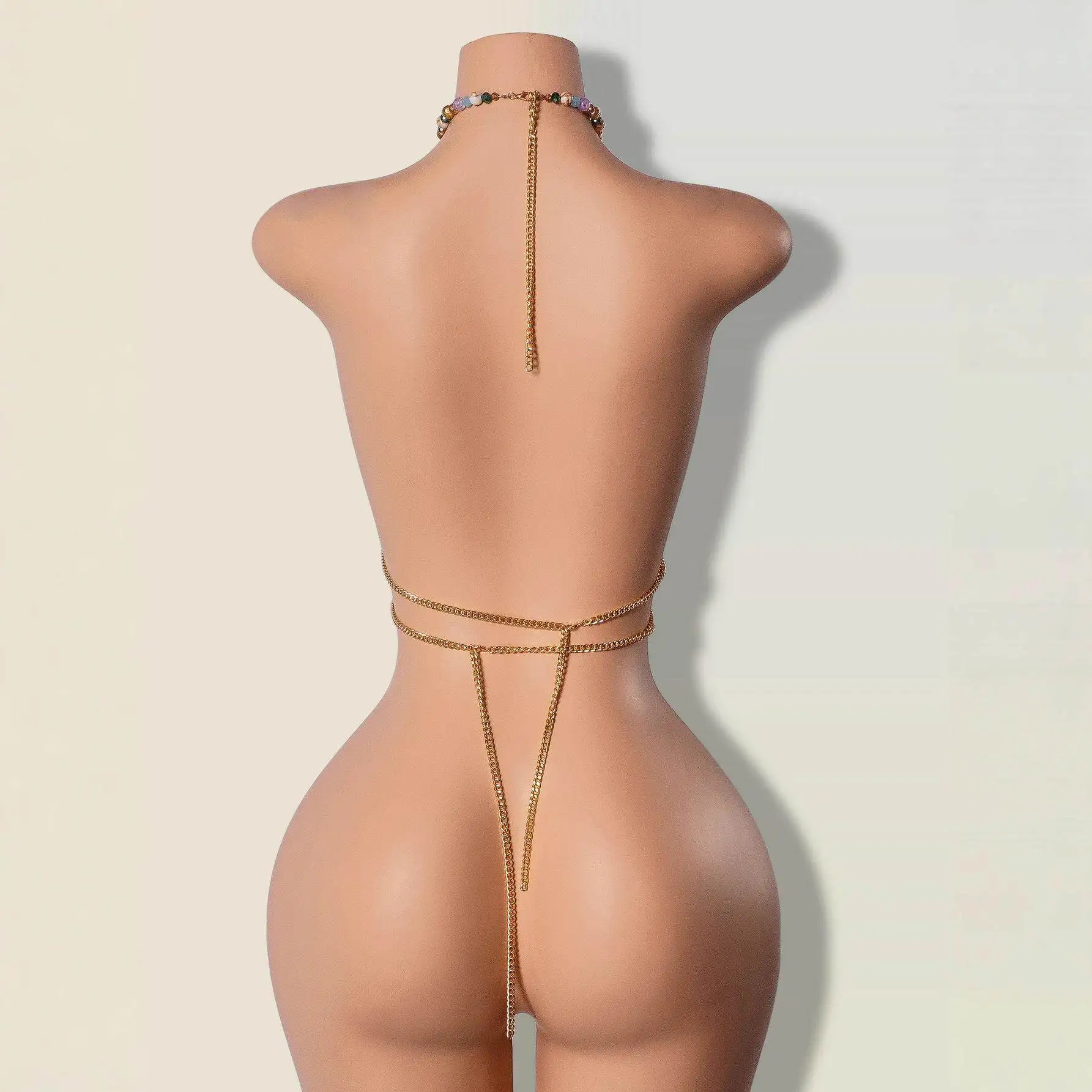 

Sexy Gemstone Strap Body Chain Strapless Beaded Necklace Top Women's Ultra-Short Vest Strap Style 2016 Winter Fashion