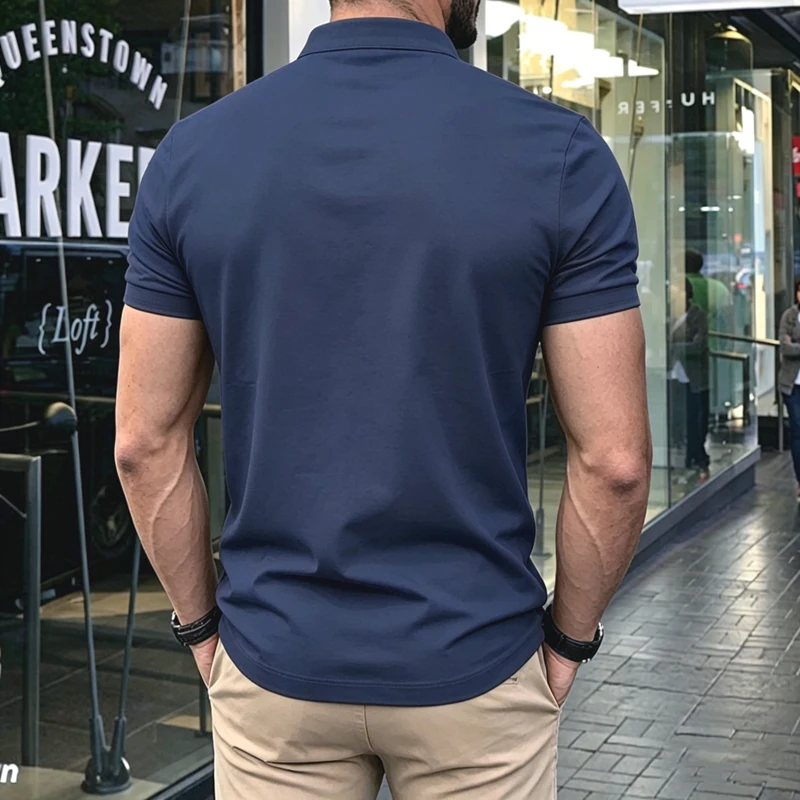 Herren Henley Poloshirt Kurzarm Knopfleiste Lässiges Oberteil mit Brusttasche Atmungsaktive Polyester-T-Shirts für den Täglichen Sommergebrauch – Detail 13