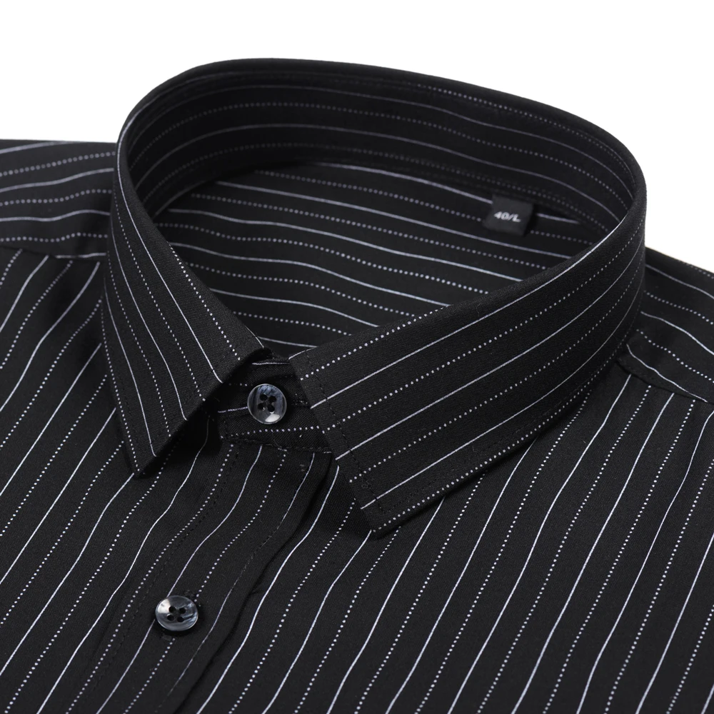Camisa masculina listrada xadrez manga comprida com bolso no peito – camisas casuais leves e elásticas com botões perfeitas para todas as estações