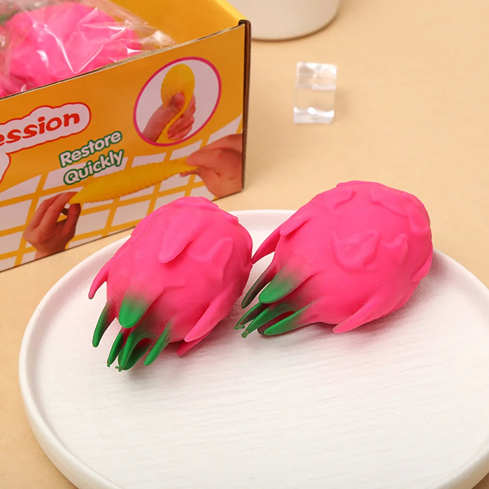 1pcs Dragon Fruit Soft Fidget Toy Fluffy Non-stick Silicone Slow Rebound Portable Office Decoration Stress Reduction Daily Toy