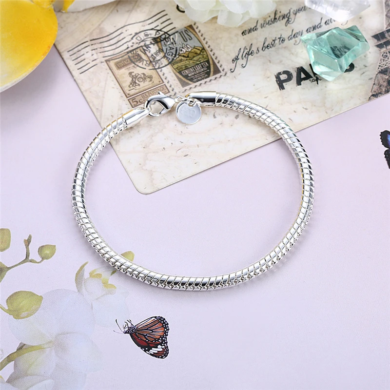 VEHONG-Bracelet de base en argent regardé 925 pour femme, breloque de mariage et de fiançailles, bijoux de fête à la mode, 3mm, salle JO8 po