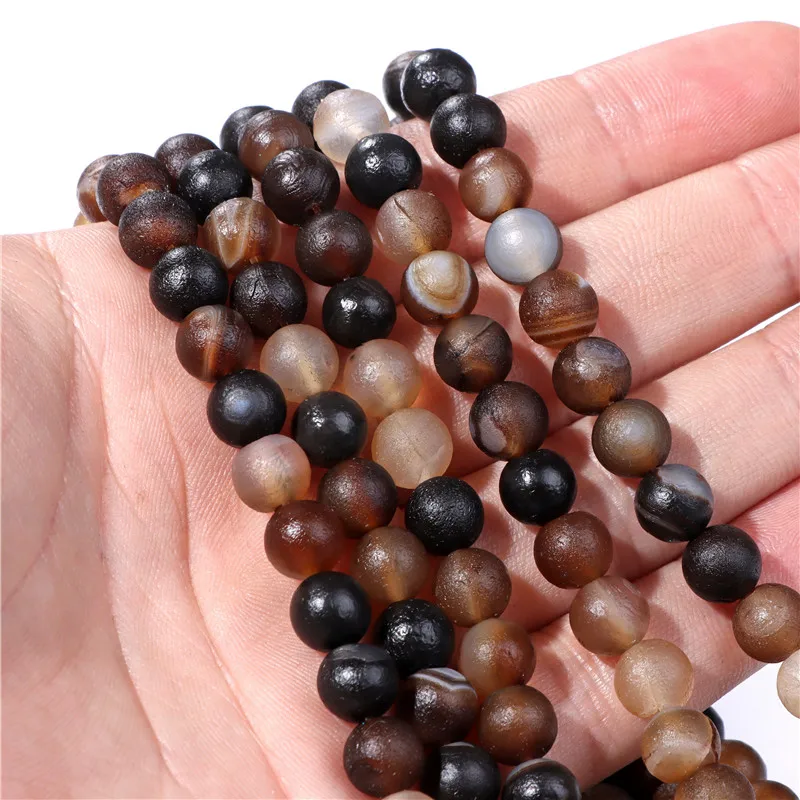 Natural Raw Mineral Agates Beads 6 8 10mm Round Matte Stone Agates Beaded Loose Spacer Bead For Jewelry Making DIY Bracelets