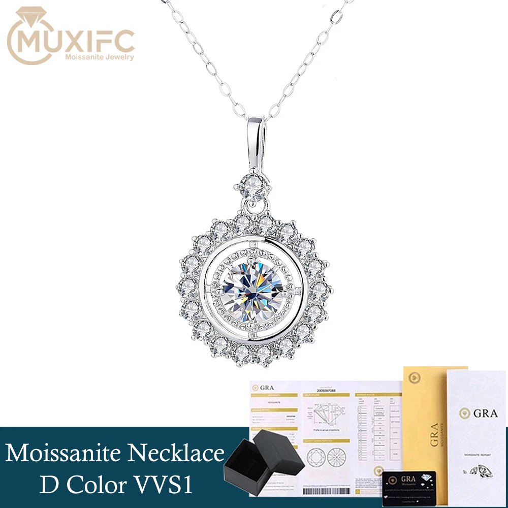

MUXIFC Luxury Round Moissanite Pendant Necklace D Color VVS1 Lab Diamond Wedding Neck Chain 925 Sterling Silver Fine Jewelry