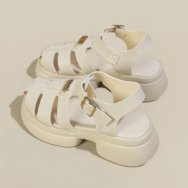 2024 Summer New Style Fashionable and Comfortable Casual Baotou Thick-soled Buckle Thick-soled Beach Sandals with Hollows