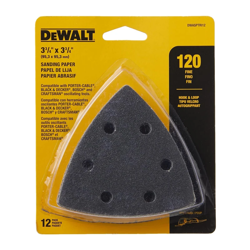 DEWALT DWASPTRI12 Hook and Loop Triangle Sanding Pad 120 Grit 12-Pack Design Provides Long Life Power Tool Attachment