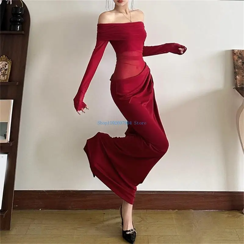 N7YY's élégant à manches longues élégantes large l'épaule en maille en maille transparente