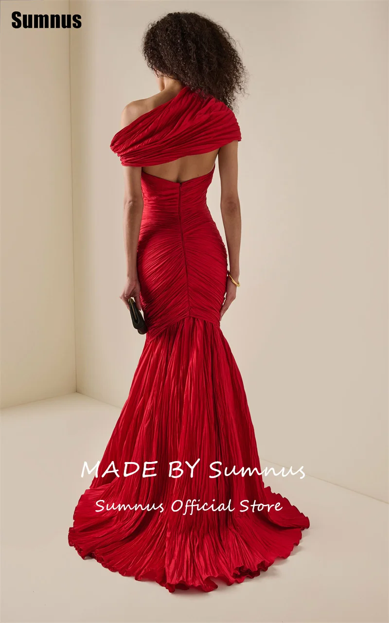 Sumnus – robe de soirée sirène rouge élégante, épaules dénudées, plis, longueur au sol, robes de bal, sans manches, robes formelles de Gala personnalisées