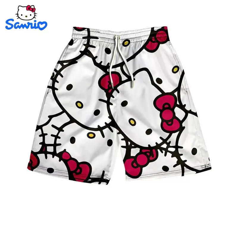 Anime Hello Kitty Summer Shorts Shorts Cartoon Beach Pants Double Sports Shorts Loose Basketball Kawaii Quarter Pants Leisure