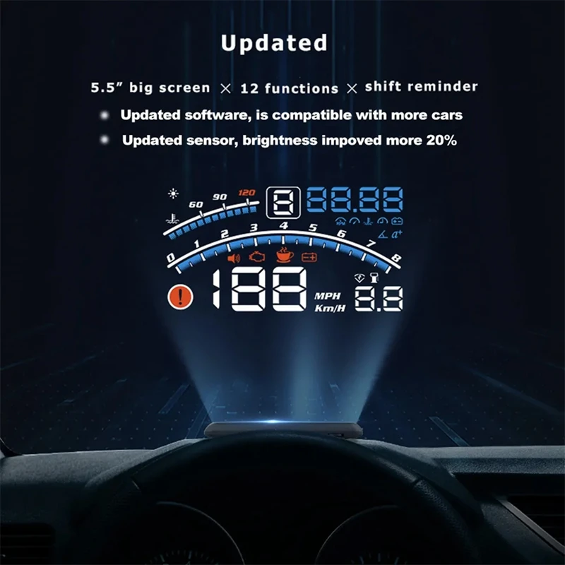 V41 Heads Up Display Car OBDII EUOBD 5.5In Windshield Projector HUD Display Shift Reminder Water Temp. RPM KM/H Easy To Use