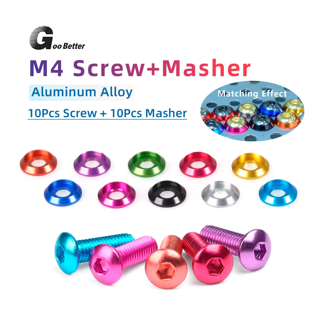 

5Pcs M4 Color Aluminum Hexagon Socket Half Round Head Hexagon Screw Set, Aluminum Alloy Anodizing DIY, Multiple Colors Optional