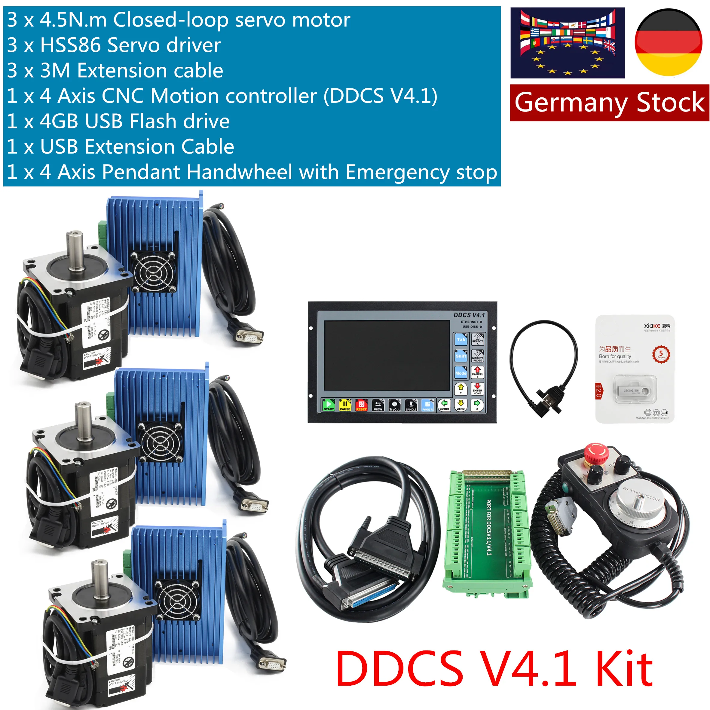 【EU】4 Axis DDCS V4.1 Offline Control System 3 Sets 3N.m Nema 24 Closed Loop Stepper Motor 2-Phase 30kg.cm+Hybrid Servo Driver 5A