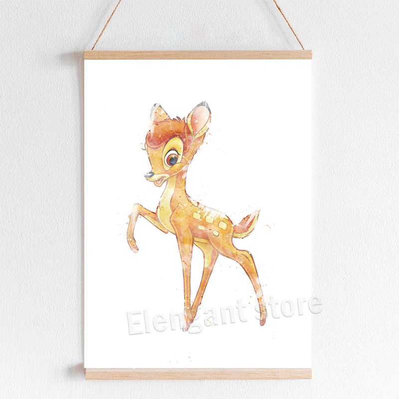 Bambi Watercolor Art Prints Cartoon Poster Bambi With Friends Thumper Rabbit Canvas Painting Kids Room Wall Pictures Decor