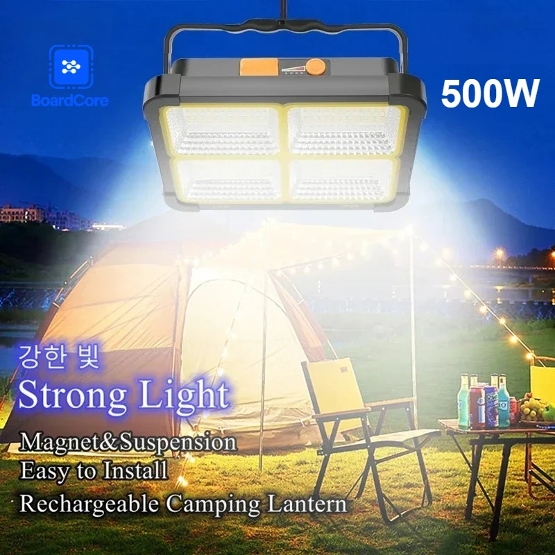 LED Solar Camping Lantern USB Rechargeable Portable Camping Tent Lamp 500W High Powerful Flashlight Waterproof Emergency Lamp