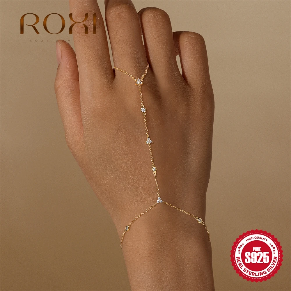 ROXI 925 Sterling Silver Evil eyes Blue/White Flower Zircon Bracelet Finger Design For Women Hand Chain Bracelet Party Jewelry