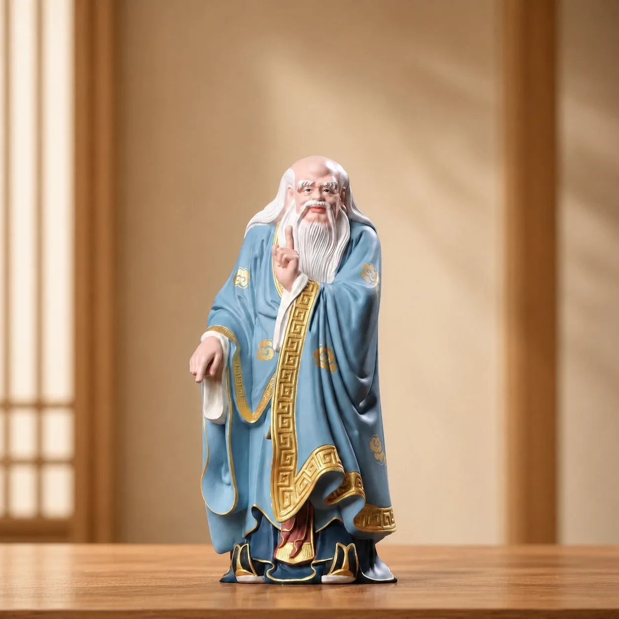Hand Carved Hinoki Wood Laozi Statue Taoist Supreme Master Figurine for Traditional Asian Living Room Desk Decor Gift