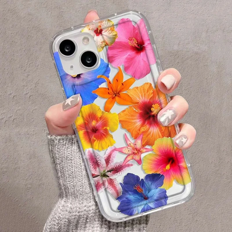 الكركديه الأزهار نمط جراب هاتف آيفون 16 15 14 13 12 11 برو ماكس XS X XR زائد Mini SE 2020 2022 الوفير فوندا