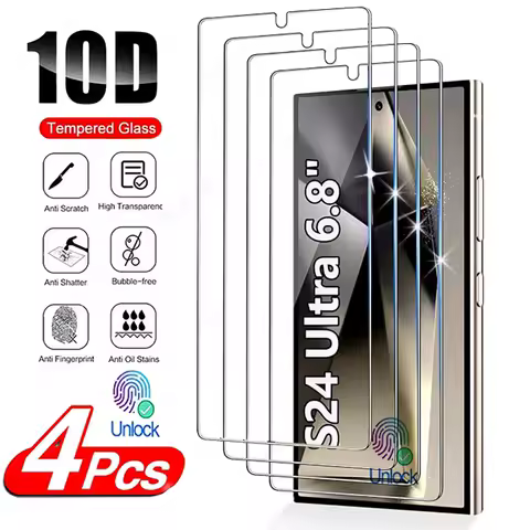 4Pcs HD Tempered Glass For Samsung Galaxy S24 S25 Ultra S23 FE S22 S21 Plus Screen Protector Fingerprint Unlock Protective Glass
