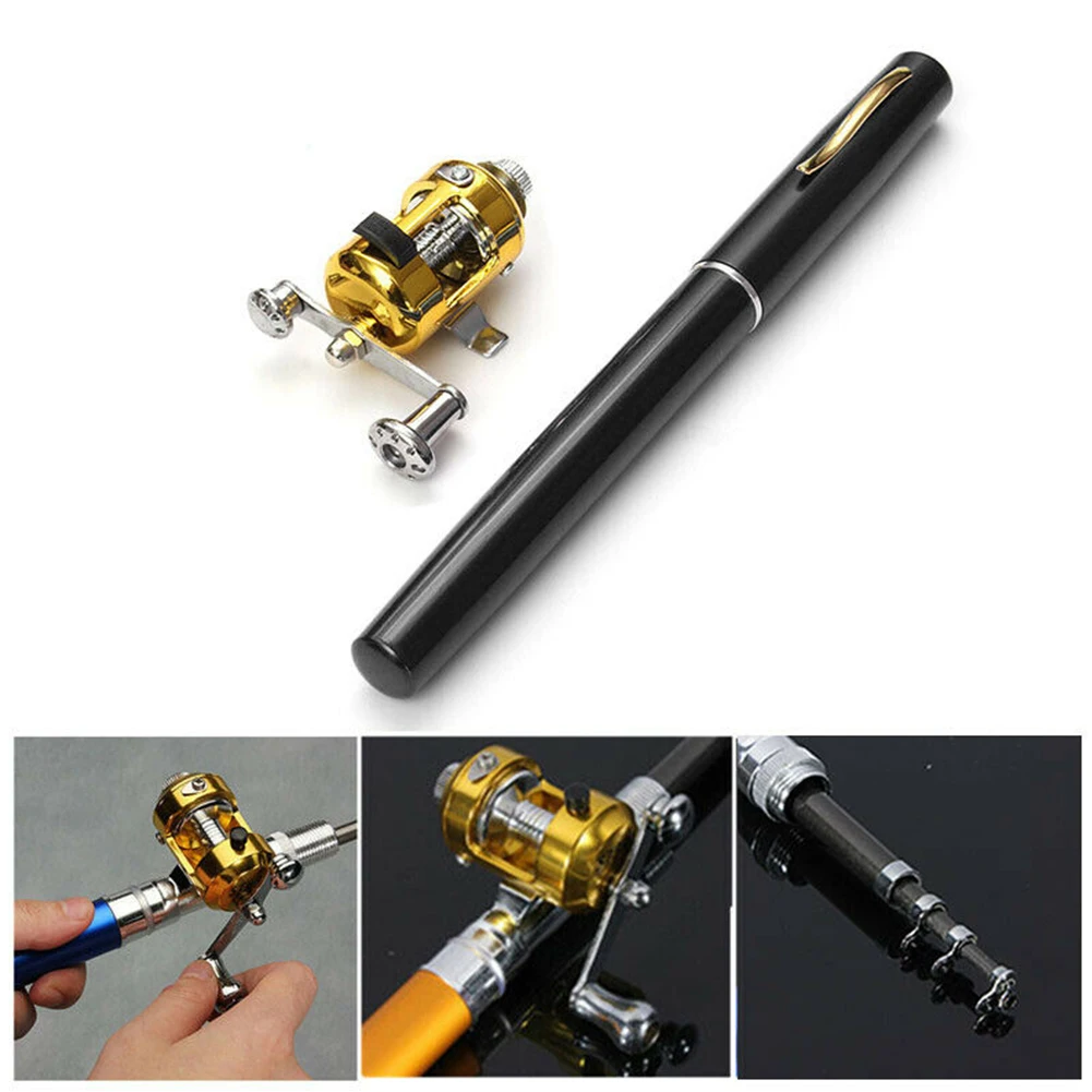 Outdoors Fishing Tool Folded Pocket Telescopic Fishing Pole Pen Fishing Rod Fishing Reel Trout Perch Tilapia With Reel Wheel