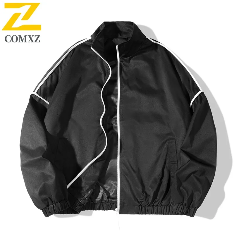 

COMXZ Men Jacket Lightweight Solid Color Standing Collar Jogging Travel Outdoor Camping Jacket Autumn Trendy Jacket with No Hood