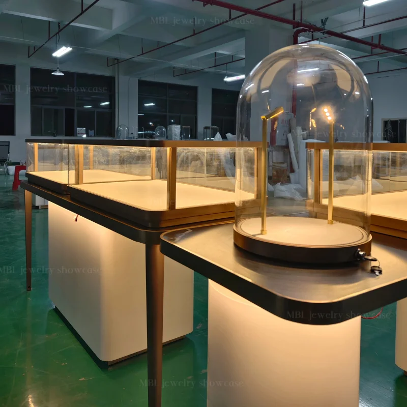 custom.Luxury Jewelry Display Cabinet Tempered Glass Stainless Steel Frame-Durable Customizable Showcase Cosmetics Showroom