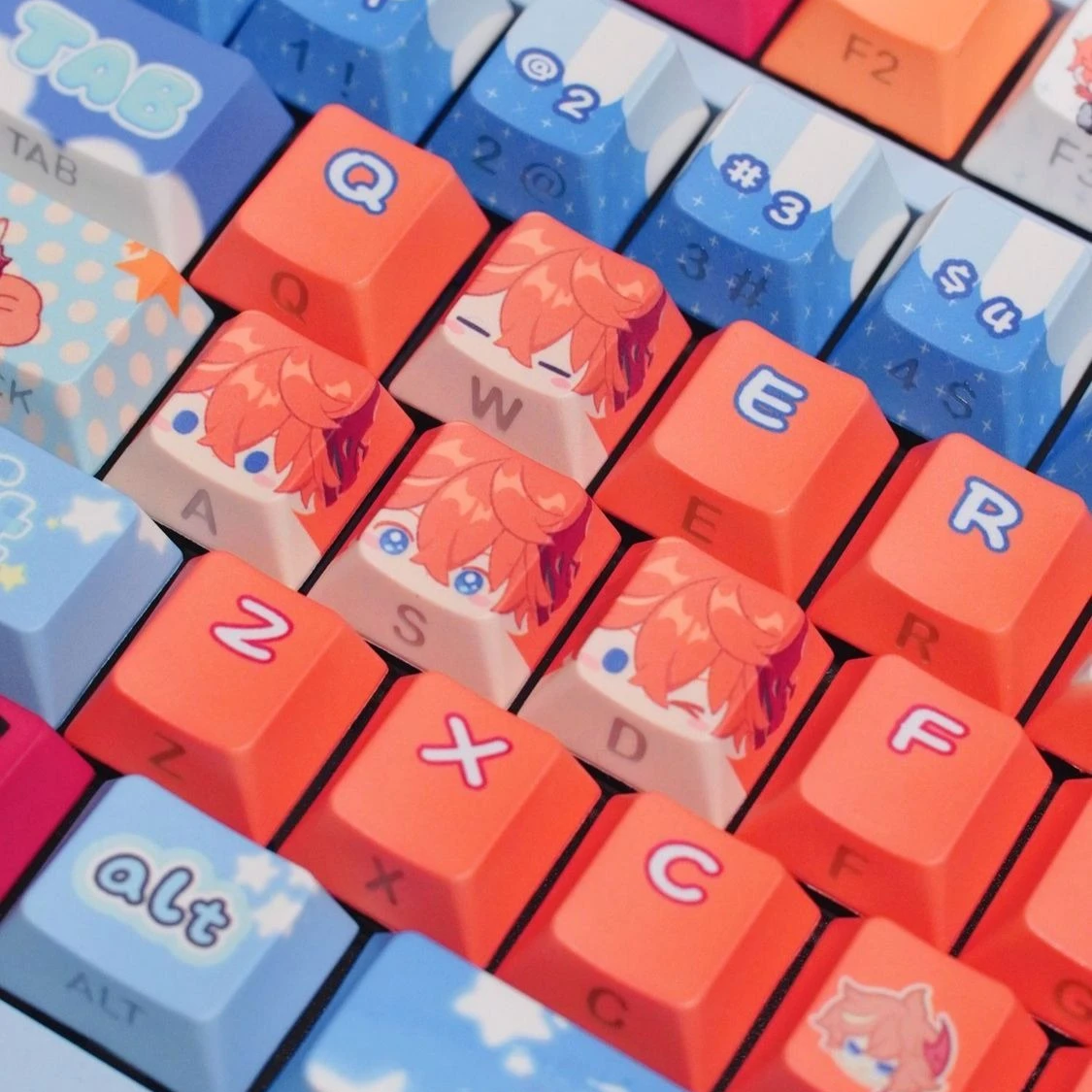 MAIMOOO Tartaglia Cute Q Version Keycap PBT Cherry MOA Profile Genshin Impact Cartoon Anime Game Keycaps for Mechanical Keyboard