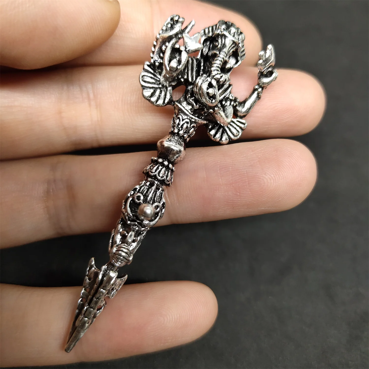 Alloy Pendant Silver Plated Vajra Pendant Necklace Charm Car Keychain Amulet Dangles DIY Accessories Tibetan Style For Men Women