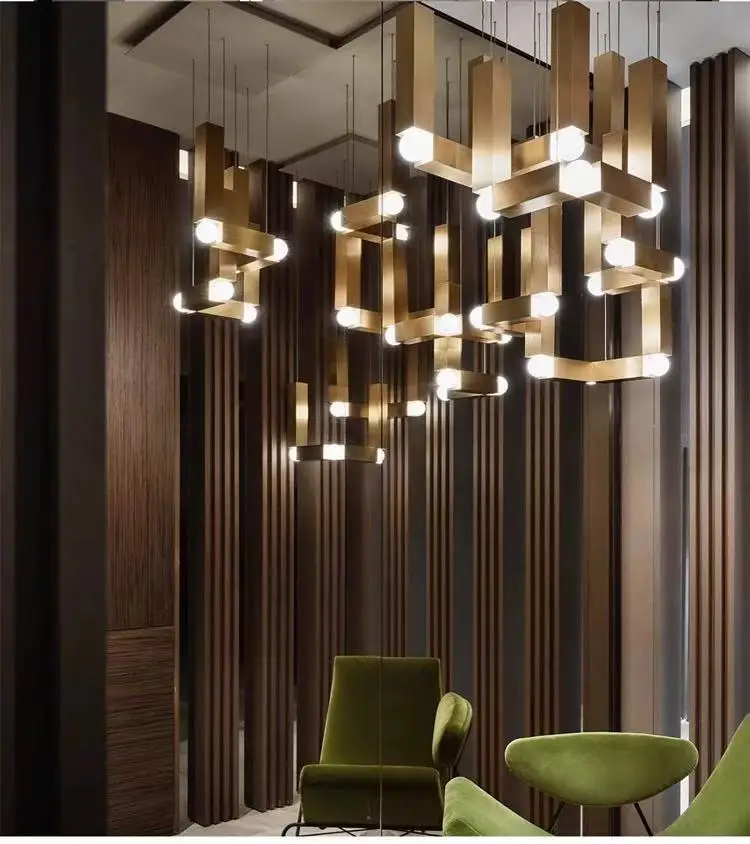 

BOSSEN American Style Dimmable Ceiling Light design Glass Aluminum Lines Chandelier Adjustable Pendant Lamp for Dining Room